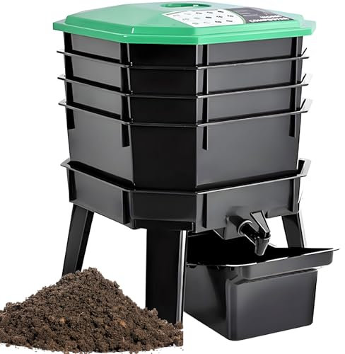 Bidoni Del Compost Da Giardino, Kit Per Il Cestino Del Compostaggio A Vite Senza Fine Con 4 Vassoi Rimovibili, Ventilazione Della Griglia E Design Del Rubinetto Del Piedista