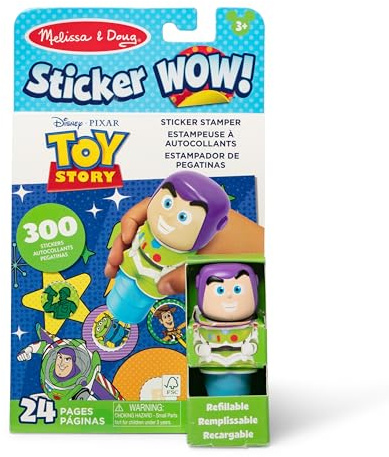 Melissa & Doug Sticker Wow!™ 24-Page Activity Pad and Sticker Stamper, 300 Stickers, Arts and Crafts Fidget Toy Collectible Character – Disney Buzz Lightyear - for Kids Ages 3+ - FSC Certified