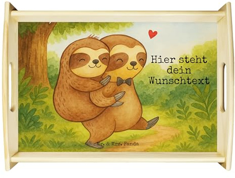Mr. & Mrs. Panda Holztablett personalisiert Faultier Papa Design - Geschenk, Tablett Bedrucken, Vatertag, selbst gestalten, Personalisiertes Betttablett, Papi, Vater