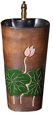 Lavandino Per Lavanderia Lavandino del bagno a colonna Lavabo a pavimento a in ceramica Combinazione di un unico pezzo con piedistallo rubinetto Lavabi Da Esterno Freestanding