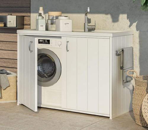COXE 5008PAM Mobile Coprilavatrice e Lavatoio Reversibile, Resina da Esterno, Bianco