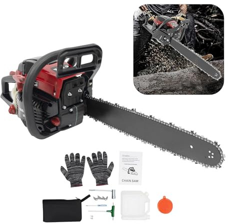 HUOMMGS 58CC Motorsäge Benzin 2-Takt Motor Kettensäge Benzin 2400W Upgrade Motorsäge mit 50cm Schwertlänge Professionell Ketten Säge mit Seilzugstarter Baumpflegesäge für Gärten (Rot)