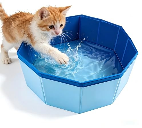 Lysjoy Katzenpool, 30 × 10cm Hundepool Klein, Faltbarer Katzen Pool, Hundeplanschbecken, Planschbecken Klein für Katzen und Hunde zum Spielen im Wasser, Baden und Ausruhen (Blau)