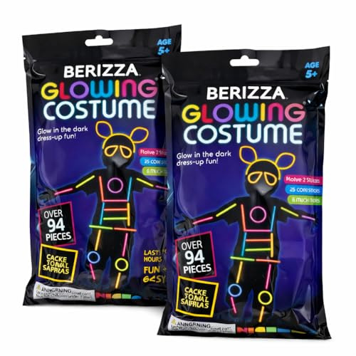 BERIZZA Pack 2 Unidades 188 Piezas, Pulseras Fluorescentes con Conectores, Barritas Luminosas, Palitos Neon, Disfraz Neon Fiestas Eventos Bodas Despedidas de Soltero