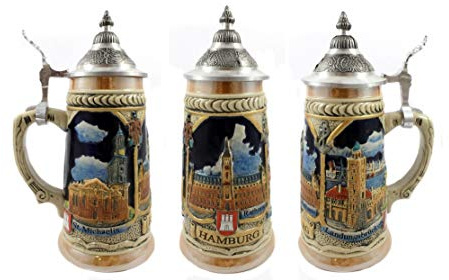 Buddel-Bini Bierkrug Hamburg 3 Bilder 19cm mit Zinndeckel