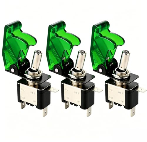 Gebildet 3Piezas Conmutador de Palanca con Luz LED Verde, 20A 12V-24VDC, Interruptor de Palanca 2Posiciones ON/Off 3Pin SPST, Rocker Toggle Switch para Auto Vehiculo Barco