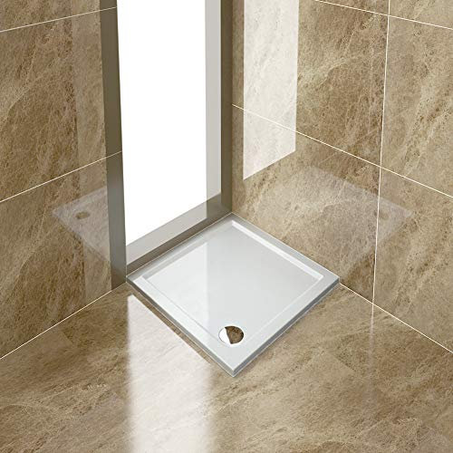 ELEGANT Rectangular 800 x 800 x 40mm Stone Tray for Shower Enclosure Cubicle + Waste Trap