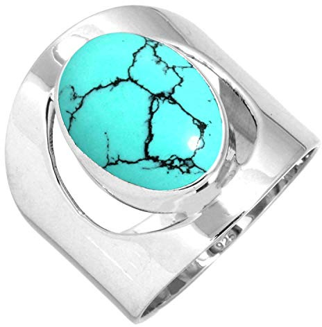 Jeweloporium Blau Türkis 925 Sterling Silber Ringe für Damen mit Stein Cocktail Silber Ringe Größe 51(16.2) das Erntedankfest Geschenk viktorianisch Schmuck