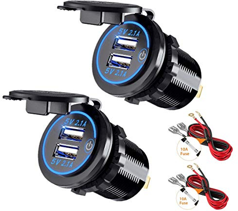 Thlevel Auto USB Ladegerät KFZ Steckdose 5V 4.2A Schnellladung 2 Stücke | mit LED Anzeige Wasserdichte und Staubdicht für 12V-24V Fahrzeuge Boot Motorrad SUV Bus LKW Wohnwagen Marine
