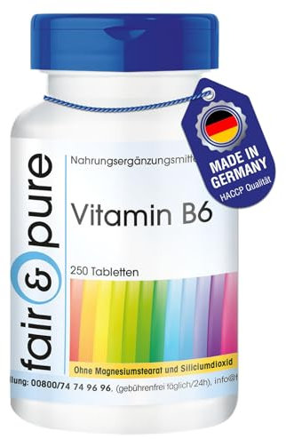 Fair & Pure Vitamin B6 22,5mg, 250 Tabletten, Pyridoxin HCl, veganes Nahrungsergänzungsmittel ohne Zusätze, in Deutschland hergestellt