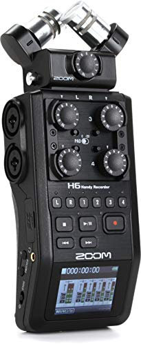 Zoom H6 All Black (2020 Version) 6-Track Portable Recorder, Stereo Microphones, 4 XLR/TRS Inputs, SD Card, USB Audio Interface, Battery Powered (Podcasting and Music)