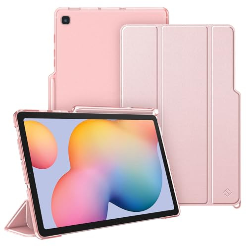 FINTIE SlimShell Case for Samsung Galaxy Tab S6 Lite 10.4 Inch 2024/2022/ 2020, Lightweight Stand Translucent Frosted Back Cover with S Pen Holder, Auto Wake/Sleep, Rose Gold | Lightweight Stand Translucent Frosted Back Cover with S Pen Holder, Auto Wake/Sleep, Rose Gold