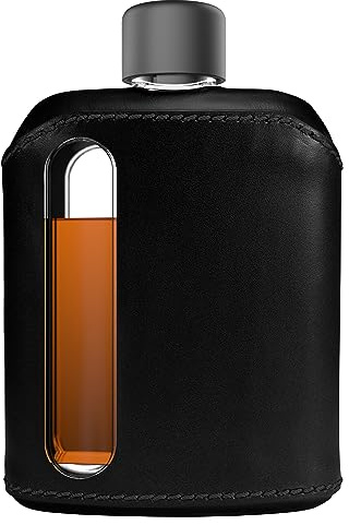 Ragproper Flachmann aus Leder für Damen und Herren – langlebige Whiskey- und Likörflasche, Premium-Echtlederbezug, idealer Glaskolben – Doppelschuss 240 ml, Schwarz