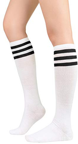 American Trends Womens Athletic Socks Outdoor Sport Socks Thigh High Tights Stockings Casual Stripes Tube Socks 1 Pack White Black One Size