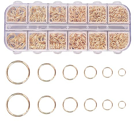 1200 Stück Offene Biegeringe 4/5/6/7/8/10mm, Spaltringe, Metall Kettenringe | 7 Größen, Sprungringe Gold, Glänzende Oberfläche, Schmuckherstellung Ringe für DIY Halskette Armband