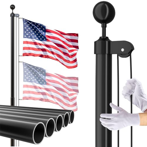 Flag Pole for Outside House, 25 FT Heavy Duty 45K PSI & 95 HBW Hard Aerospace Aluminum Flagpole Kit, Unbending Outdoor In-Ground Flag Poles with 3x5 American Flag for Yard, Residential or Commercial