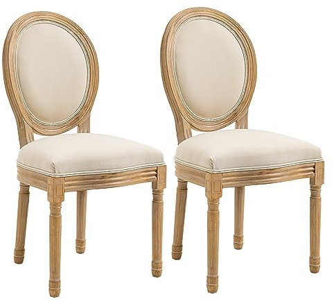 HOMCOM Esszimmerstühle 2er Set Küchenstuhl mit Rückenlehne, Linenoptik, Sessel Polsterstuhl, Stühle, Wohnzimmerstuhl mit Holzbeine für Esstisch, Cremeweiß+Natur