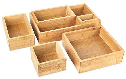 Schramm® 6-TLG. Set Aufbewahrungsboxen aus Bambus 5 Größen Ordnungsbox Organizer Set Schubladen Ordnungssystem