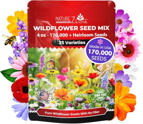 NatureZ Edge Wildflower Seeds Mix – 1/4 lb, 170,000 Seeds, 35 Variety Perennial & Annual Flower Seeds to Plant Outside, Bulk Wildflower Seeds, Wild Flower, Semillas de Flores
