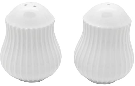 Carnaby Chelsea Porcelain Salt and Pepper Shaker Set, Ceramic Ridged White 5.5 X 5.5 X 6.5CM