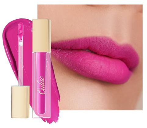 Oulac Matte Liquid Pink Lipstick for Women, Hot Pink Lip Stain Waterproof & Long Lasting Lip Tint with Vitamin E & Rose Oil High Pigment Lip Colour, Vegan M06