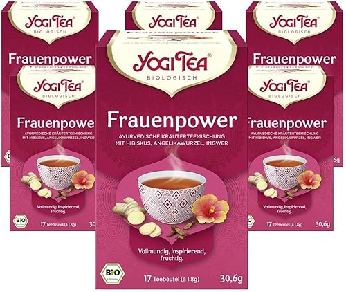 Yogi Tea Frauenpower, 6x17 Beutel (102 Teebeutel) | Ayurvedischer Bio Gewürz- und Kräutertee, von Natur aus koffeinfrei, Angelikawurzel, Ingwer, Hibiskus
