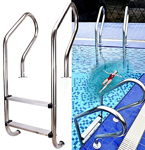 Lsoiup Edelstahl Poolleiter Einfach zu installierende Unterflur-Poolleiter Hochwertige 304 Edelstahl-Schwimmbaddock für Salzwasserpools Max. Belastung 200 kg Rostschutzhandlauf