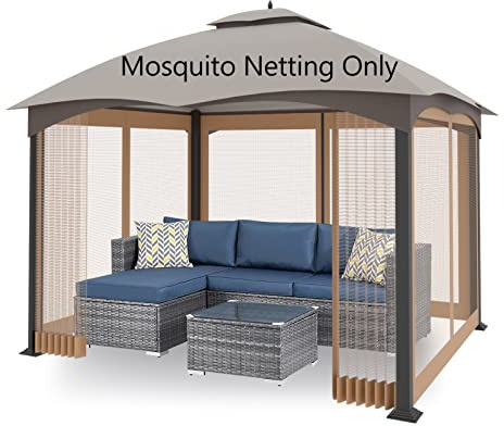Tanxianzhe 10'x10' Gazebo Replacement Mosquito Netting 4-Panel Patio Screen Walls with Zipper (Khaki)