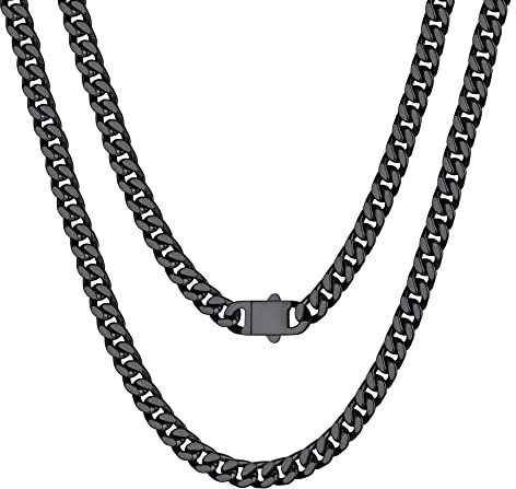 Bestyle Halskette Herren Kette Miami Panzerkette aus Edelstahlkette Kubanische Schmuck Männer Hip Hop Rapper Länge 55cm Breite 5mm Schwarz