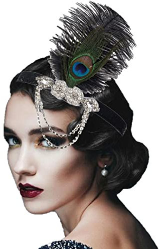 KARLOR Stirnband Feder Damen 20er Jahre Stil Flapper Charleston Kopfband schwarz Haarband Kopfschmuck Damen Fasching Cosplay Fest Party Halloween Kostüm Accessoires(Retro Set)