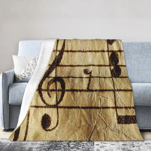 YINGD Fleecedecke Klavier Antik Notenblatt Abstrakte Vintage Gitarre Punktzahl alte Studie Korrektur Überwurf Decke für Couch Sofa, weiches warmes Bett blanko 150 cm x 125 cm