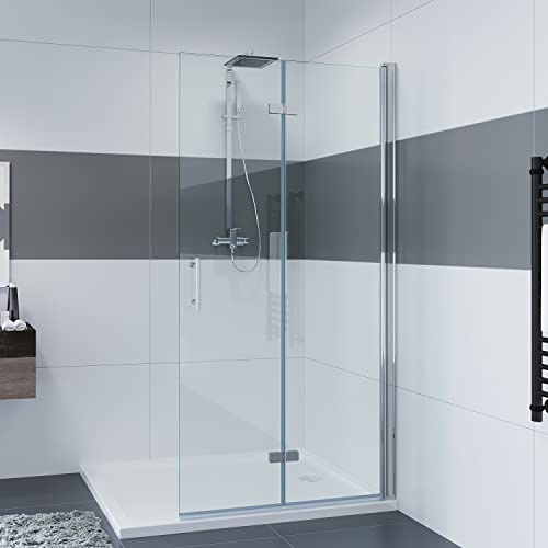 IMPTS walk in Dusche 120x195 cm Duschwand Glas Duschkabine Duschtrennwand falttüren Begehbare duschabtrennung Rahmenlos, OHNE Duschwanne