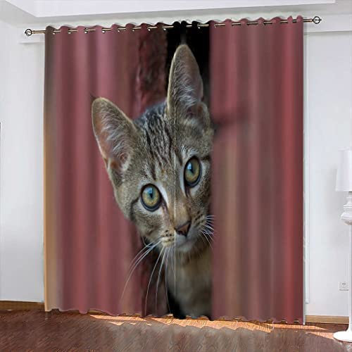 Vorhang Blickdicht Ösen Thermo Verdunkelungs Polyester Gardinen 2 Stück 3D Tier Katze Für Schlafzimmer Wohnzimmer Kinder Oder Babyzimmer 280(B) X250(H) cm - Bedruckte Verdunkelungsvorhänge
