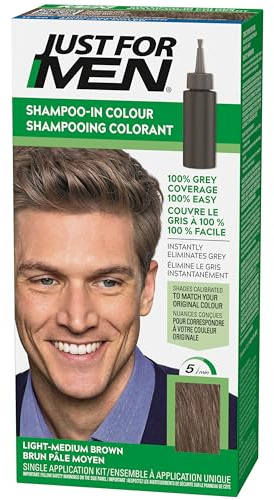 Just For Men Teinture Cheveux Homme, Coloration Semi-Permanente pour Homme, Sans Ammoniaque, avec Kératine et Vitamine E pour des Cheveux Forts, Coloration Châtain Moyen Clair, H30