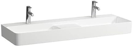 LAUFEN VAL Doppelwaschtisch, 1 Hahnloch, ohne Überlauf, 1200x420mm, semi-trockener Bereich mittig, H8142820001561, Farbe: Weiß