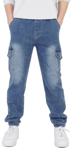 Camlakee Pantalon cargo à taille élastique pour enfants, Cowboy, 7-8 ans