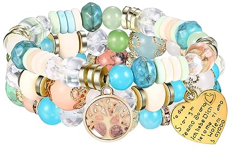 Cupimatch Boho Armband Set Damen 3 Stück Perlenarmbänder im Boho Stil Mehrschichtiges Stretch Perlenarmband Set Boho Schmuck für Mädchen Frauen