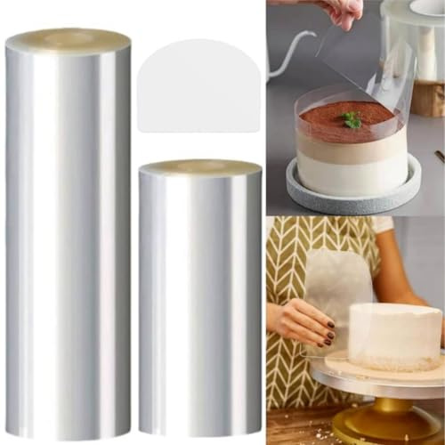 Tortenrandfolie,Acetat Foile,Tortenrandfolie Wiederverwendbar,Tortenfolie Transparent,Transparent Tortenfolie Rolle,Torten Folie,Acetat Folie Kuchen,Torten Folienrand (2 Roll（8cmx 5m+12cmx 5m))