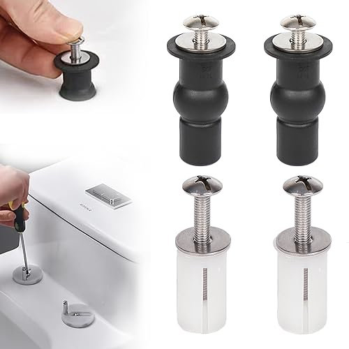 2 Paar Toilettensitz Behoben Schraube, Universal WC-Sitz Expansionsbolzen Befestigungsset, Schrauben für Toilettensitz Sortiment, Toilettensitz Reparaturteile Teile (Schwarz, Weiß)
