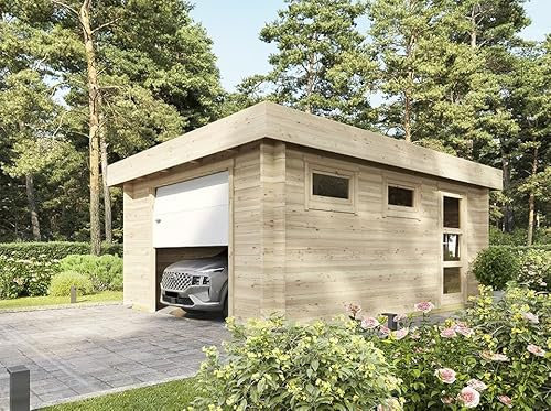 WESTMOUNT Garage in Legno 19,2 m² - 1 Auto - Porta Sezionale - Tetto - Serratura a Cilindro - Casetta da Giardino