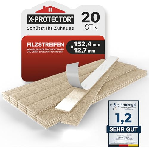 X-Protector Felt Furniture Pads - 20 PCS 6 x 1/2 - Premium Felt Strips with Adhesive Backing - Rectangular Furniture Pads for Hardwood Floors - Cut Furniture Felt Pads to Size You Need! (Beige)