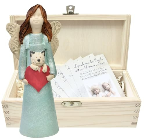 butterfly Handgefertigte Engel Figur Mit Katze In Naturholz Geschenkbox