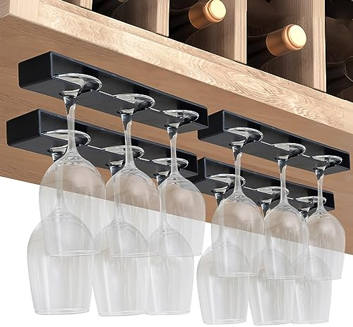 Vaisoeny Weinglashalter, Weinglasregal, 4 Stück, ohne Bohren, Weinglashalter unter dem Schrank, hängendes Stielglasregal, Organizer, Aufhänger für Bar, Schrank, Küche (schwarz)