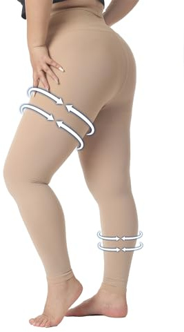 Collants de compression médicale grande taille 4XL pour homme et femme, 20-30 mmHg, leggings de compression gradués, opaques sans pieds, taille haute, pour œdème, varices, vol, TVP, beige