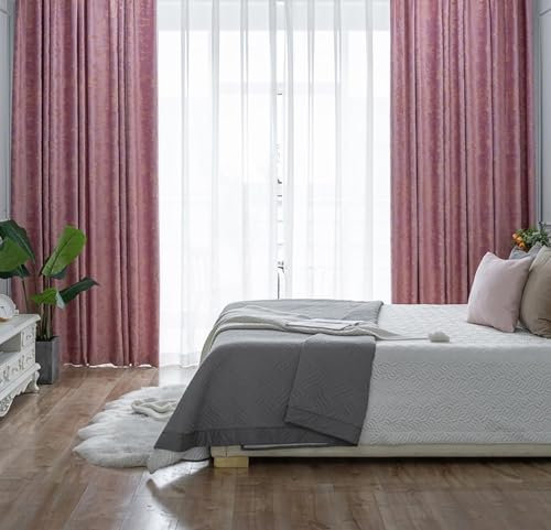 Whoiy Vorhänge Wohnzimmer Blickdichte Samt mit Ösen, Rosa Gardine Vorhang Jacquard Moderne 2er Set Fenster Verdunkelungsvorhänge für Schlafzimmer, 244x132 cm (B x H)