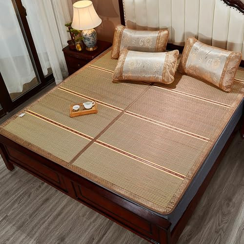 Bambusmatte, kühlende Matratzenauflage, doppelseitig, Rattan, atmungsaktiv, karbonisiert, Sommerschlafmatte für Schlafzimmer, Schlafsäle, unverzichtbar für den Sommer