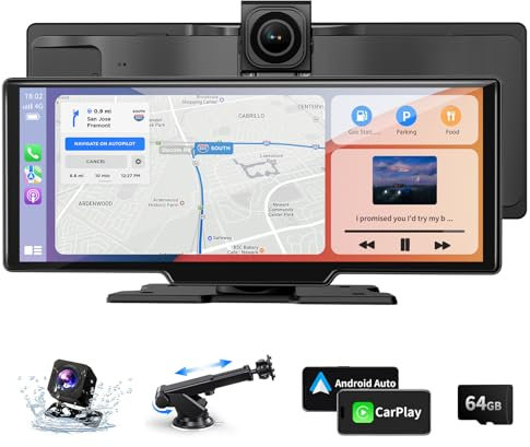 Veralady 10.26 CarPlay Screen for Car, Wireless CarPlay Android Auto Car Tablet with 4K Front Camera and 1080P Rear Camera, Android Auto Carplay IPS Touchscreen with Bluetooth 64G SD Mirror Link AUX