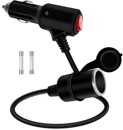 HuaLiSiJi Zigarettenanzünder Verlängerungskabel mit Schalter Zigarettenanzünder mit Schalter 12V 24V Zigarettenanzünder Kabel mit LED und 15A Fused Adapter für Auto Motorrad (0.5m)