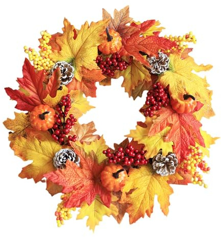 Ghirlanda del raccolto, decorazione per porta d'ingresso del Ringraziamento, decorazione per porta autunnale del Ringraziamento, ghirlanda di zucca, bacche e acero, per porta d'ingresso, decorazione