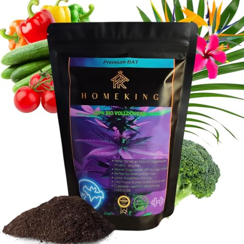 HOMEKING Bio Guano Dünger NPK 5-3-4 – Organischer Naturdünger für kräftiges Wachstum | Tomaten, Gemüse, Kräuter, Zimmerpflanzen & Indoor Grow | CalMag & Wurmhumus – 100% Bio-Langzeitwirkung (490g)